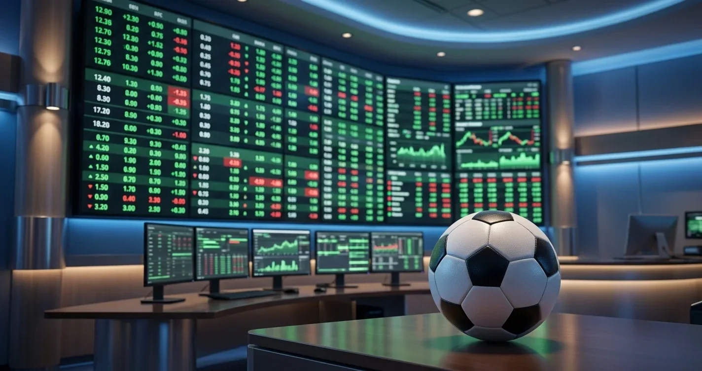 Tabellone luminoso con quote di scommessa sportive in uno studio di analisi