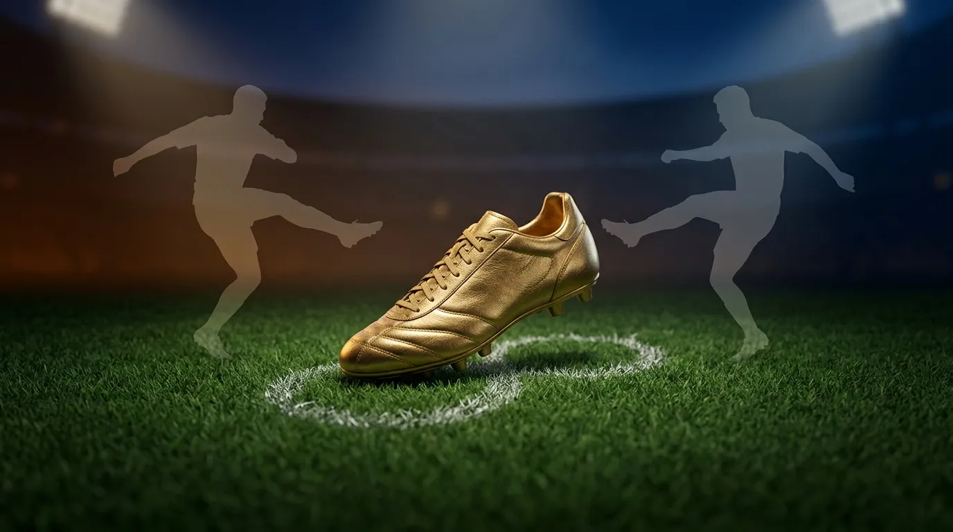 Trophy capocannoniere d'oro con due silhouette di calciatori stilizzati