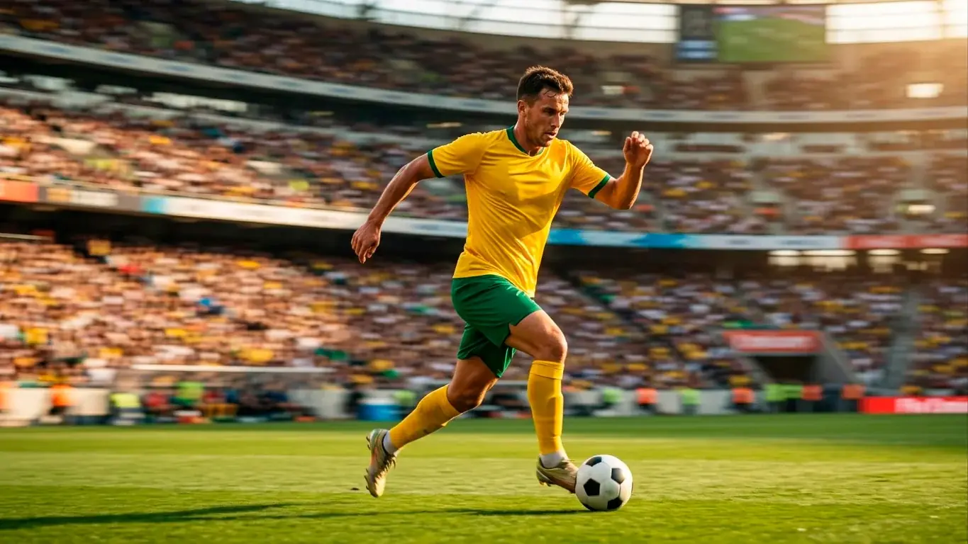 Giocatore del Brasile in maglia gialla controlla il pallone in uno stadio gremito ai Mondiali 2026